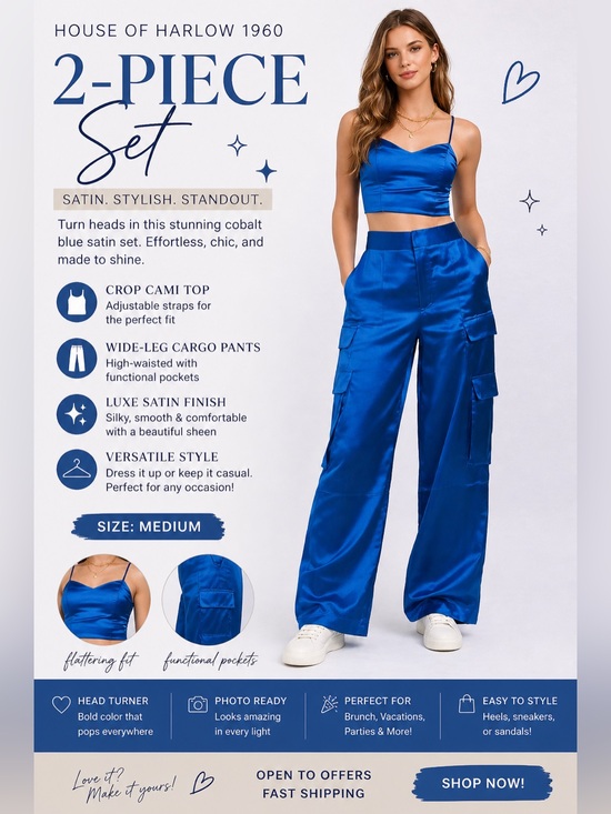 House of Harlow 1960 Pants - House of Harlow 1960 Satin 2-Piece Set – Size Medium